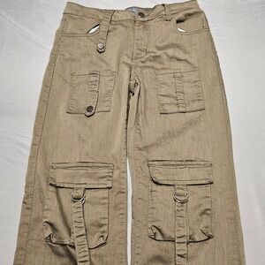 VIP Jeans Cargo Pants Womens 11/30 Olive Brown Utility Straps Y2K 1-44503LO-9S